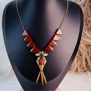Vintage J.Crew burgundy and aged goldtone, brass tone Necklace